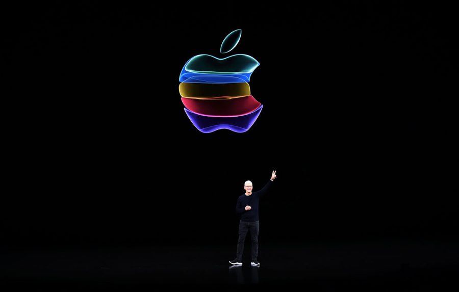 TOPSHOT - Apple CEO Tim Cook speaks on-stage during a product launch event at Apples headquarters in Cupertino, California on September 10, 2019. - Apple unveiled its iPhone 11 models Tuesday, touting upgraded, ultra-wide cameras as it updated its popular smartphone lineup and cut its entry price to $699. (Photo by Josh Edelson / AFP) (Photo by JOSH EDELSON/AFP via Getty Images)