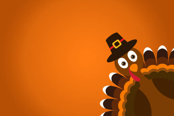 Cute+Cartoon+Turkey+Pilgrim+with+hat+on+orange+gradient+background+Thanksgiving+poster