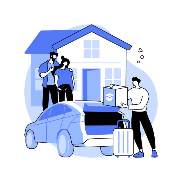 Packing for college isolated cartoon vector illustrations. School graduate with boxes leaving to campus, say goodbye to parents, load things into the car, admission process vector cartoon.